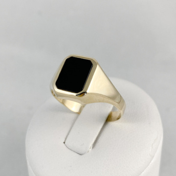 Žluté zlato pánský prsten s imitací onyxu vel. 64